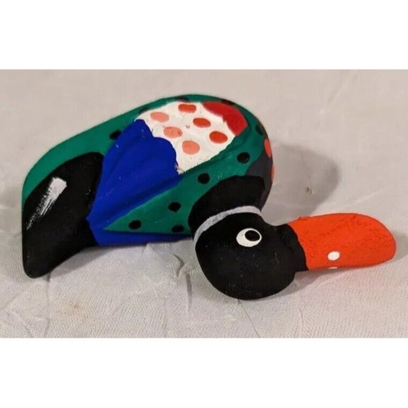 Handpainted Duck Wooden Carving Folk Art Decoy Miniature Colorful Figure Tiny - Picture 12 of 14